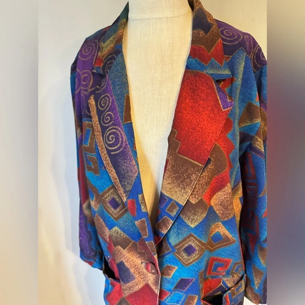 Michael Taylor Vintage Blue Purple Abstract Southwestern Lightweight Blazer Sz S